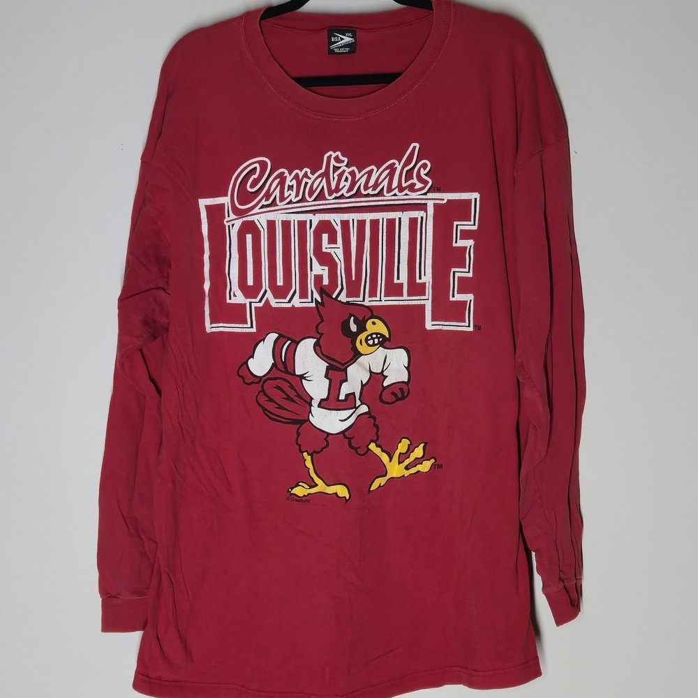 Vintage 90s University of Louisville T Shirt Mens XXL Red Long Sleeve USA